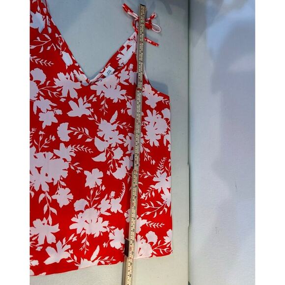 River Island Red & White Floral Print Tie-Strap Sleeveless V-Neck Top Size 10 - Picture 6 of 8